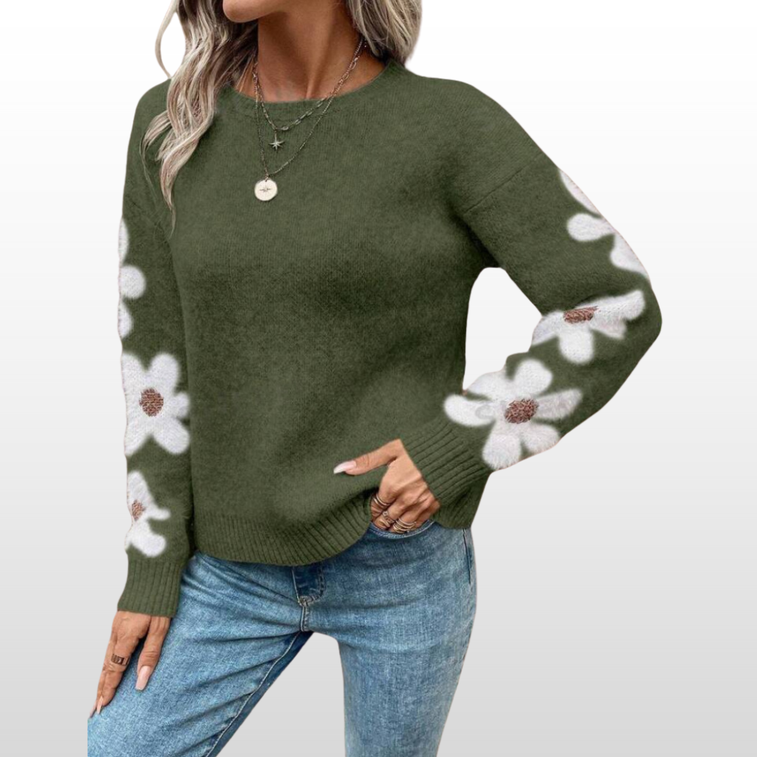 Zeny™ – Pull à col rond à motif floral pour l’automne/hiver