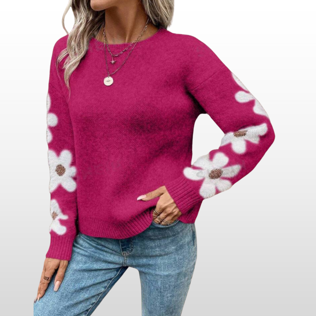 Zeny™ – Pull à col rond à motif floral pour l’automne/hiver