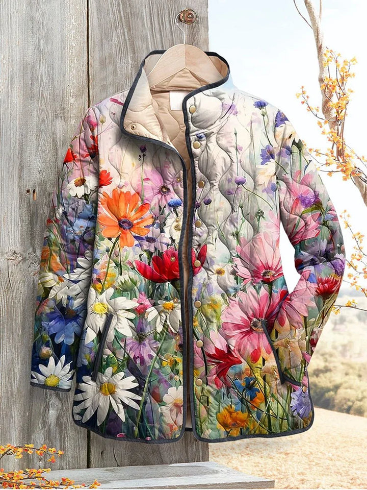 Veste matelassée florale pour femmes – Style vintage décontracté