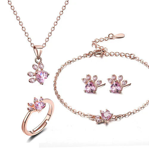 Arbour - Bijoux en 4 pièces en or rose avec cœur en zirconium et pierre