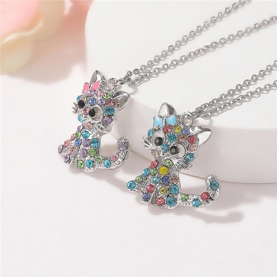 Collier en argent avec zirconium coloré bébé chat