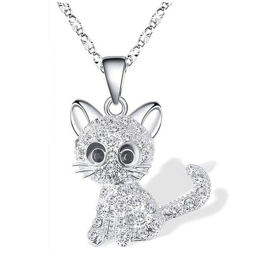 Collier en argent avec zirconium coloré bébé chat