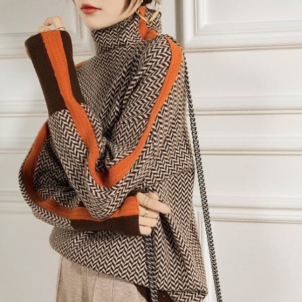 Marieke™ – Pull à col roulé avec rayures contrastantes eblouissantes