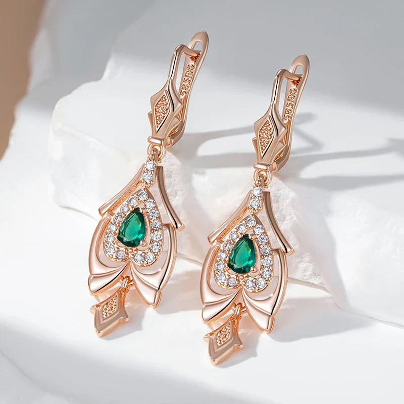Boucles d’oreilles pendantes en cristal et or rose