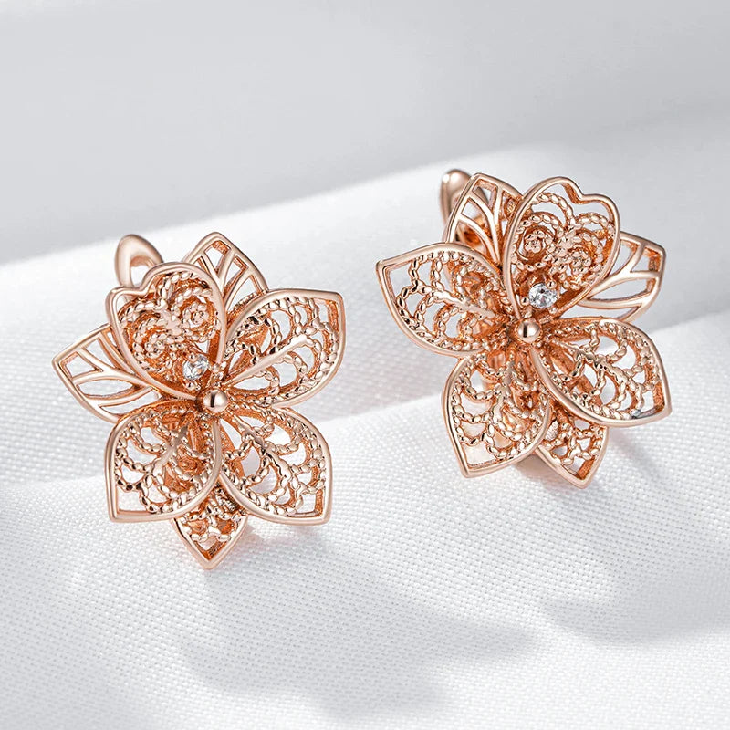 Boucles d’oreilles pendantes florales vintage en or rose