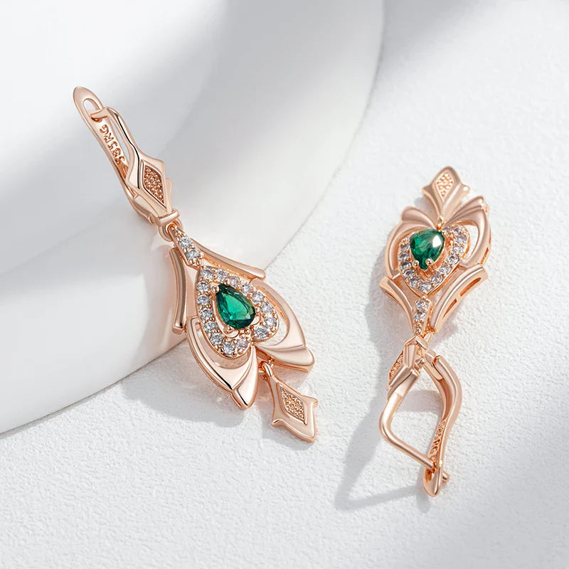 Boucles d’oreilles pendantes en cristal et or rose