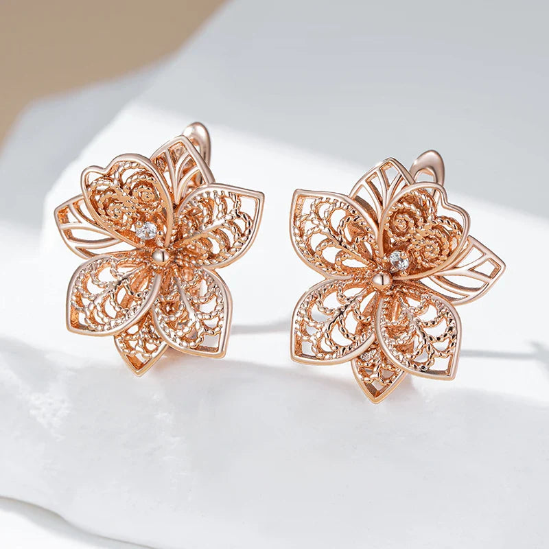 Boucles d’oreilles pendantes florales vintage en or rose