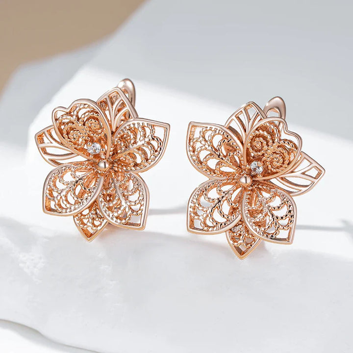 Boucles d’oreilles pendantes florales vintage en or rose