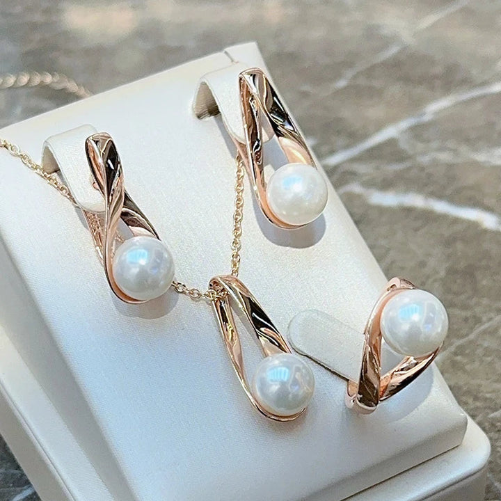 Bague géométrique avec perle exclusive en or rose