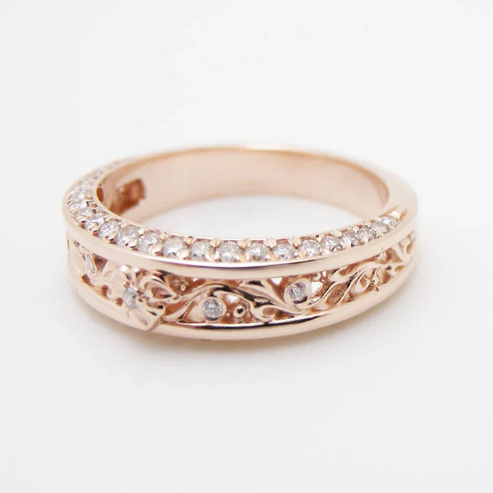 Bague de mariage florale en or rose avec zircon