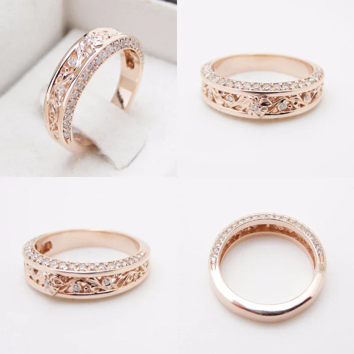 Bague de mariage florale en or rose avec zircon