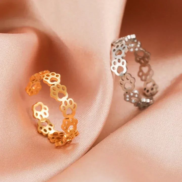 Nevae - Anneau ajustable avec motif de patte en argent et or