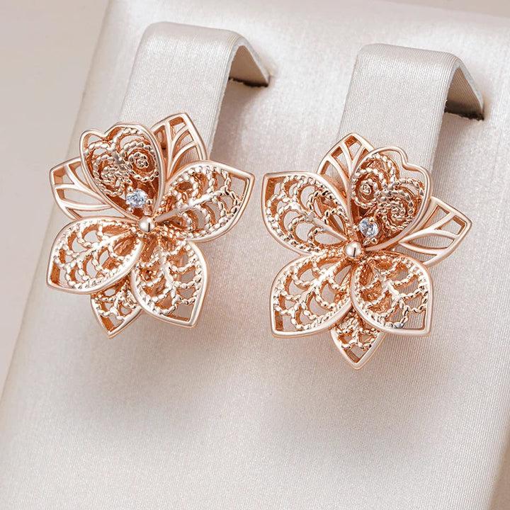 Boucles d’oreilles pendantes florales vintage en or rose