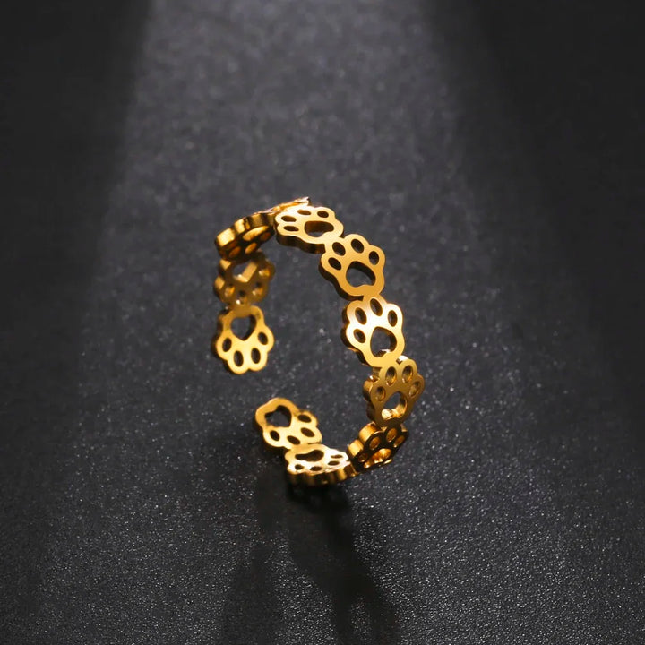 Nevae - Anneau ajustable avec motif de patte en argent et or