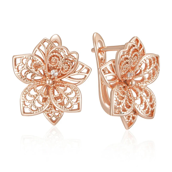 Boucles d’oreilles pendantes florales vintage en or rose