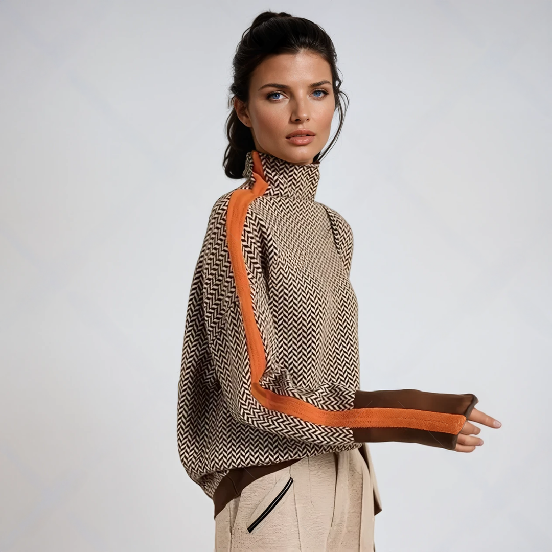 Marieke™ – Pull à col roulé avec rayures contrastantes eblouissantes