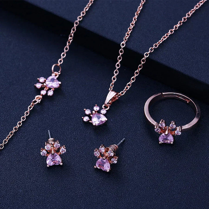 Arbour - Bijoux en 4 pièces en or rose avec cœur en zirconium et pierre